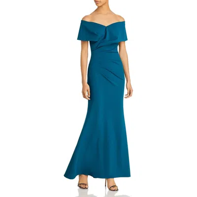 Aqua Plus Womens Crepe Off-the-shoulder Evening Dress In Blue