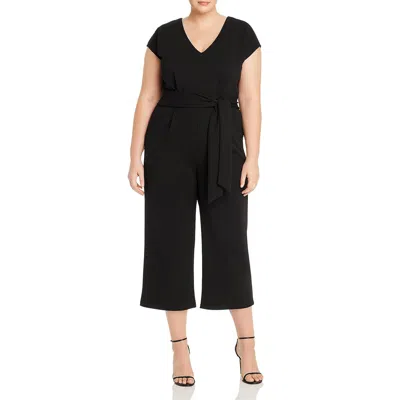 Aqua Plus Womens V-neck Solid Jumpsuit In Black