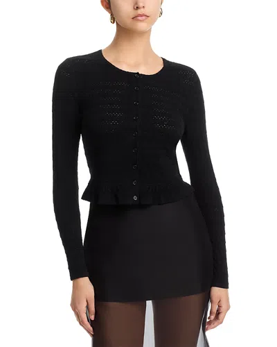 Aqua Pointelle Cardigan Sweater - Exclusive In Black