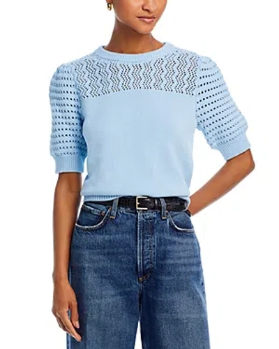 Aqua Pointelle Knit Puff Sleeve Jumper- 100% Exclusive In Blue
