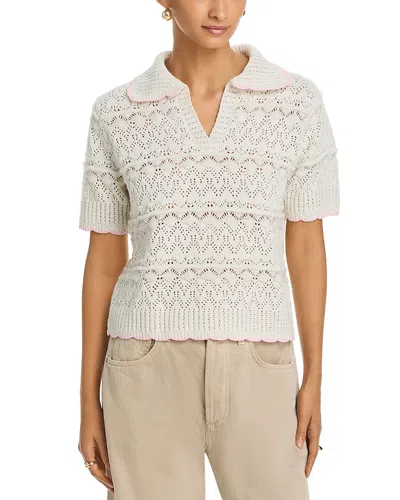 Aqua Pointelle Polo Sweater - Exclusive In White