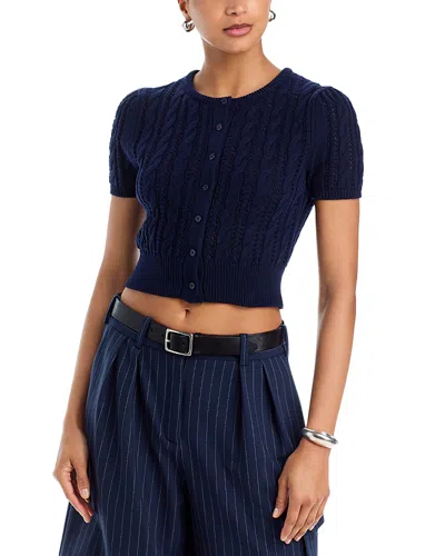 Aqua Pointelle Short Sleeve Cardigan - Exclusive In Blue