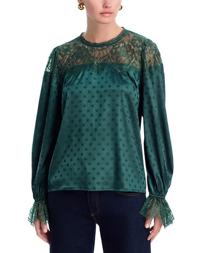 Aqua Polka Dot Lace Long Sleeve Top - Exclusive In Green