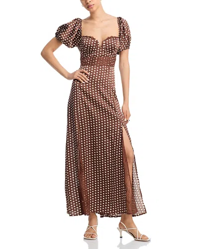 Aqua Polka Dot Lace Trim Dress - Exclusive In Brown