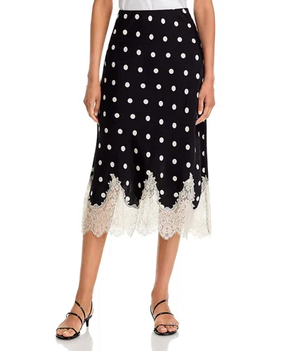 Aqua Polka Dot Lace Trim Midi Skirt - Exclusive In Black