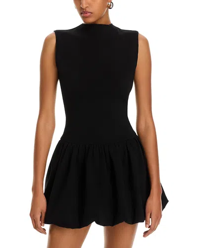 Aqua Ponte Mock Neck Bubble Mini Dress - Exclusive In Black