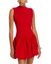 Aqua Ponte Mock Neck Bubble Mini Dress - Exclusive In Red