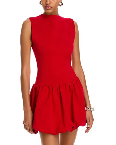 Aqua Ponte Mock Neck Bubble Mini Dress - Exclusive In Red