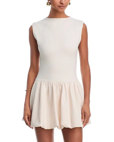 Aqua Ponte Mock Neck Bubble Mini Dress - Exclusive In White