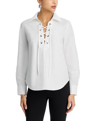 Aqua Poplin Lace Up Long Sleeved Top - Exclusive In White