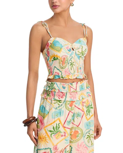 Aqua Postcard Tile Smocked Tank Top - Exclusive In Multi