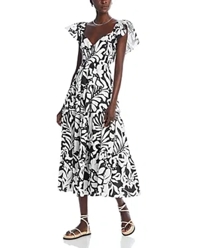 Aqua Printed Flutter Sleeve Tiered Midi Dress - 100% Exclusive In Black/white