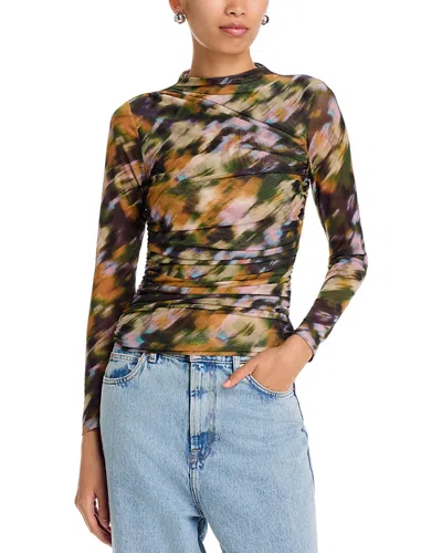 Aqua Printed Mesh Mock Neck Top - Exclusive In Multi