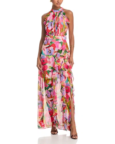 Aqua Printed Ruffle Placket Maxi Dress - Exclusive In Multi