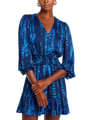 Aqua Printed Smocked Waist Dress - Exclusive In Blue