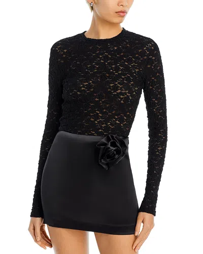Aqua Puckered Lace Long Sleeve Top - Exclusive In Black