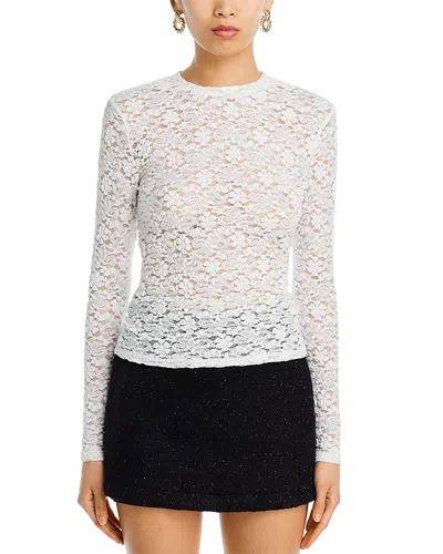 Aqua Puckered Lace Long Sleeve Top - Exclusive In White