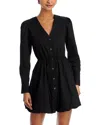 Aqua Puff Sleeve Button Front Bubble Dress - Exclusive In Black