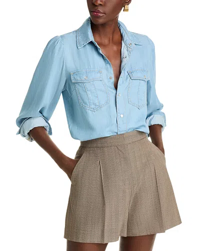 Aqua Puff Sleeve Denim Shirt - Exclusive In Light Wash