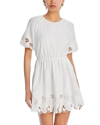 Aqua Puff Sleeve Embroidered Mini Dress - 100% Exclusive In White