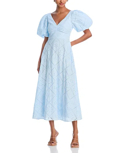 Aqua Puff Sleeve Eyelet Dress - Exclusive In Sky Blue