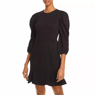 Aqua Puff Sleeve Tunic Sweatshirt Ruffle Casual Knit Mini Dress In Black