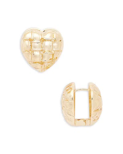 Aqua Puffed Heart Hoop Earrings - Exclusive In Gold