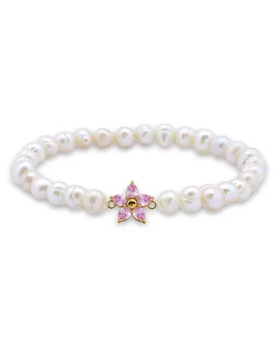 Aqua Purple Cubic Zirconia Star Charm Cultured Freshwater Pearl Beaded Stretch Bracelet - Exclusive In White