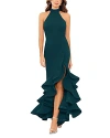 AQUA RACERBACK RUFFLE HEM GOWN - EXCLUSIVE