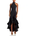Aqua Racerback Sleeveless Ruffle Hem Gown In Black In Black