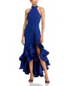 Aqua Racerback Ruffle Hem Gown - Exclusive In Blue