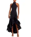 Aqua Racerback Sleeveless Ruffle Hem Gown In Black In Black