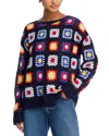 Aqua Rainbow Crochet Patchwork Sweater In Blue