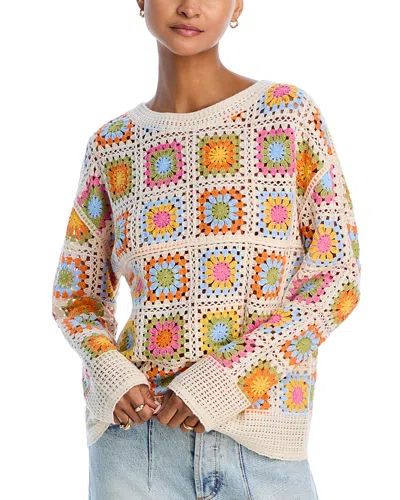 Aqua Rainbow Crocheted Patchwork Sweater In Multi