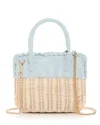 Aqua Rattan Vanity Top Handle Bag - Exclusive In Blue