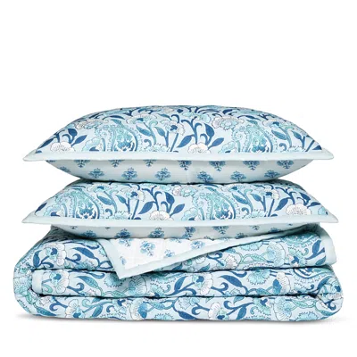 Aqua Reversible Printed Cotton Quilt Set, King - Exclusive In Blue