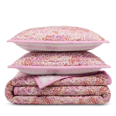 Aqua Reversible Printed Cotton Quilt Set, King - Exclusive In Pink