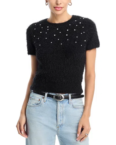 Aqua Rhinestone Embellished Sweater In Black