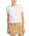Aqua Rhinestone Embellished Sweater In White