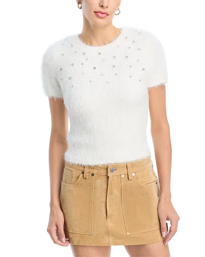 Aqua Rhinestone Embellished Sweater In White