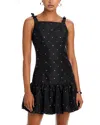 Aqua Rhinestone Mini Dress In Black