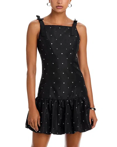 Aqua Rhinestone Mini Dress In Black