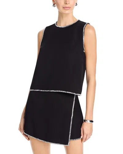 Aqua Rhinestone Trim Sleeveless Top - Exclusive In Black