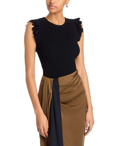 Aqua Rib Knit Flutter Sleeve Top - Exclusive In Black