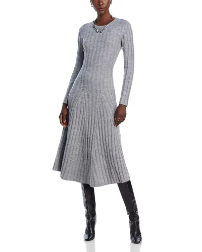 Aqua Rib Knit Long Sleeve Midi Dress - Exclusive In Grey Melange
