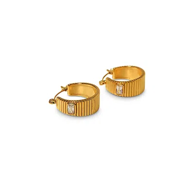Aqua Ribbed Cubic Zirconia Hoop Earrings - Exclusive In Gold