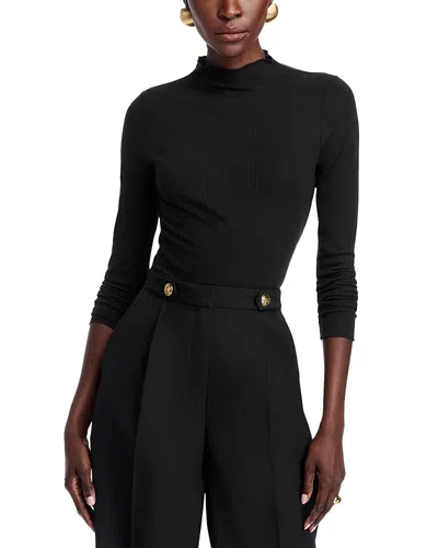 Aqua Ribbed Long Sleeve Mock-neck Top -exclusive In Black