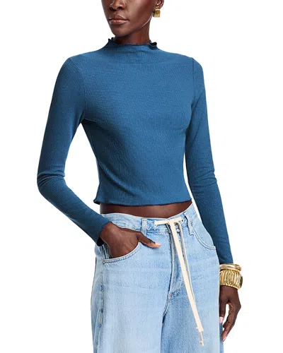 Aqua Ribbed Long Sleeve Mock-neck Top -exclusive In Denim