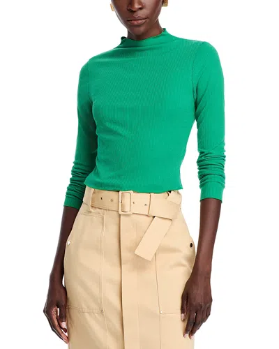 Aqua Ribbed Long Sleeve Mock-neck Top -exclusive In Kelly Green