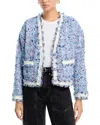Aqua Ribbon Tweed V Neck Jacket - Exclusive In Multi